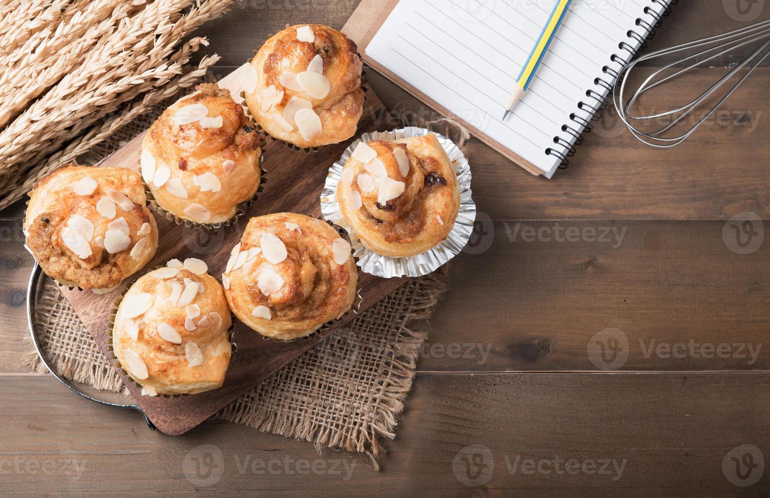 danish almond bread on wood background photo