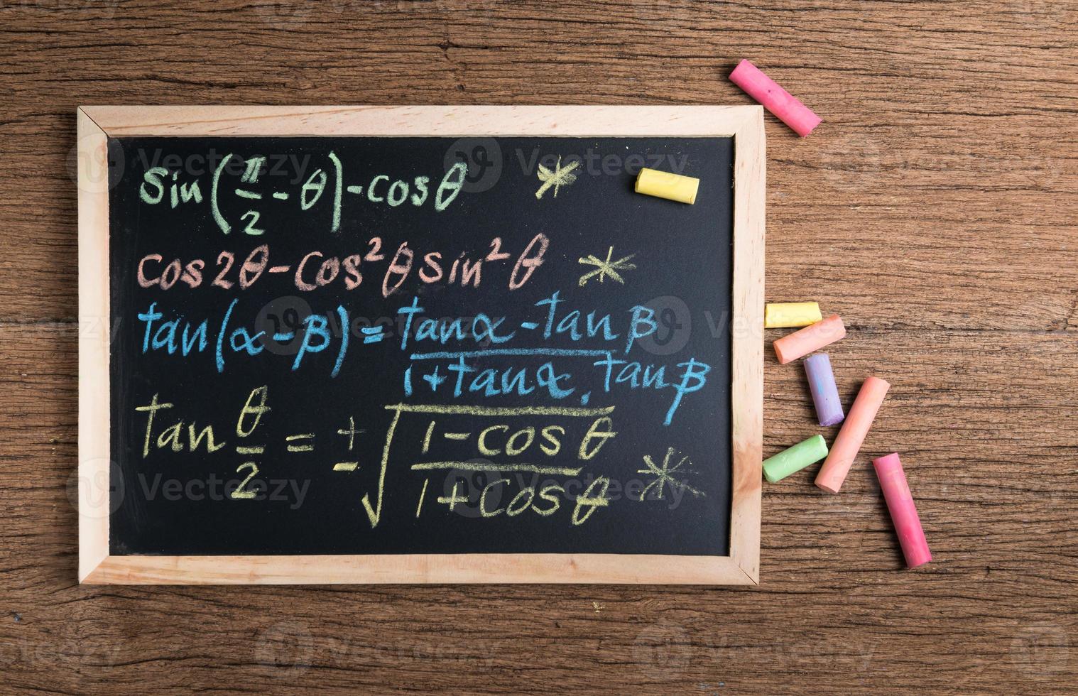 Mathematical equations on wood  background photo