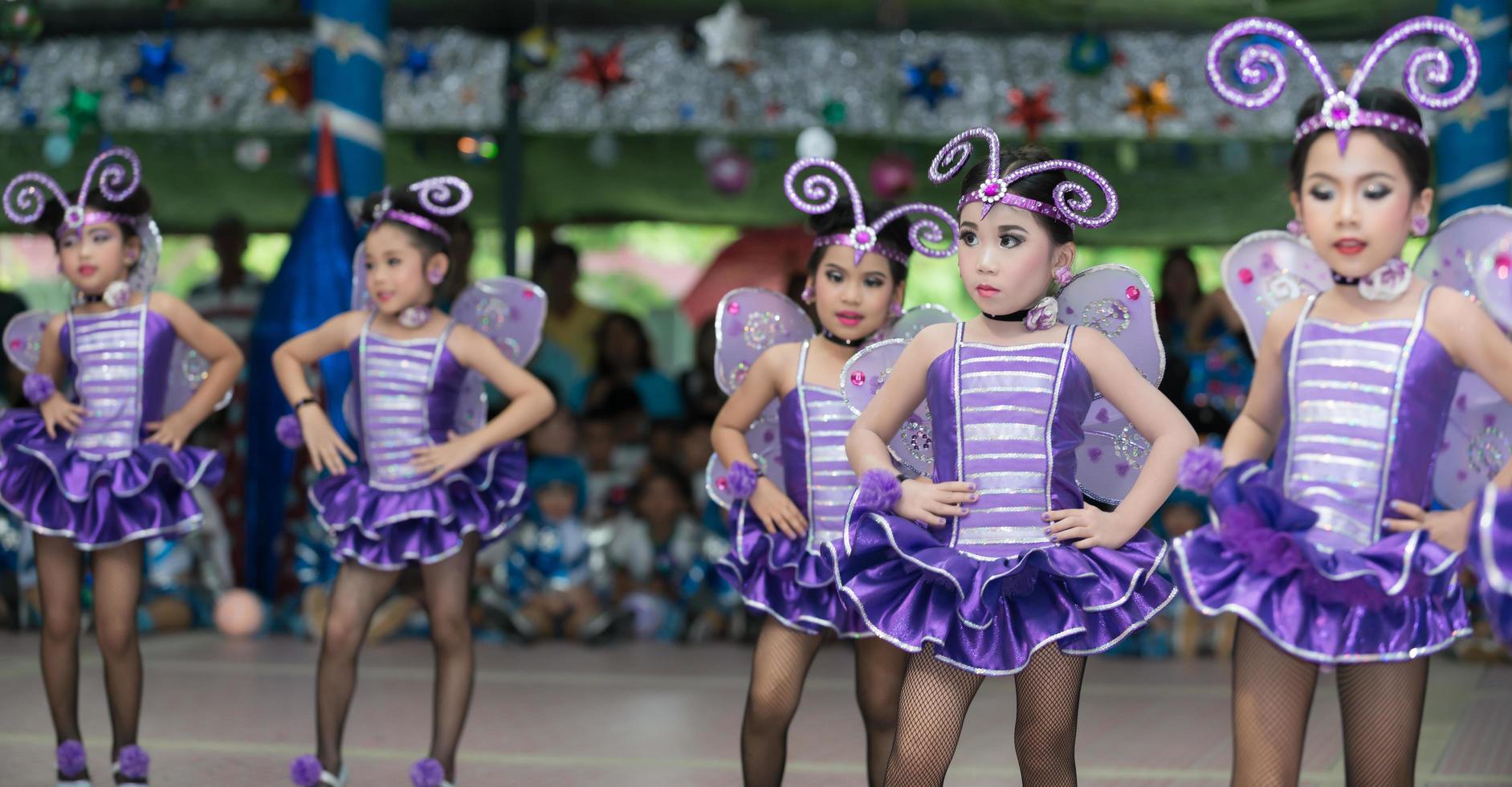 Unidentified Children cheerleaders in annual sports day on October 7, 2016 at Lop Buri  Province,Thailand photo
