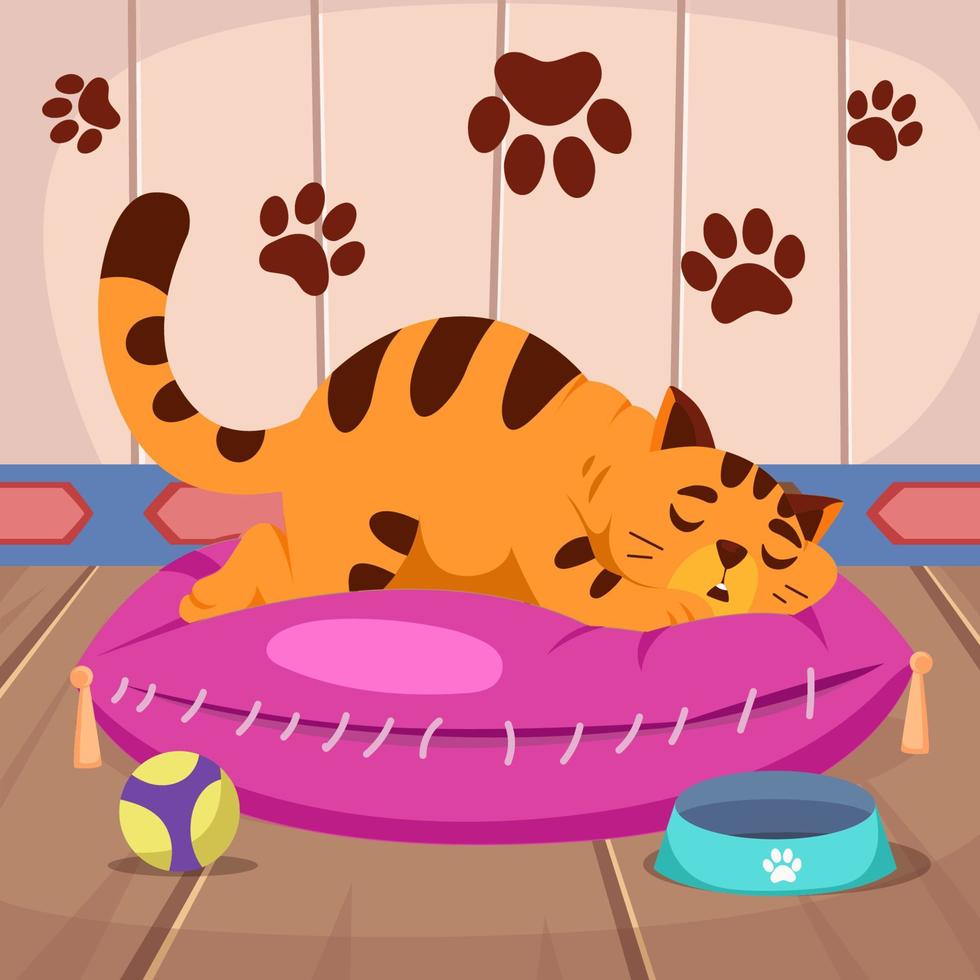 Lazy Cat Sleep Beside His Plate vector