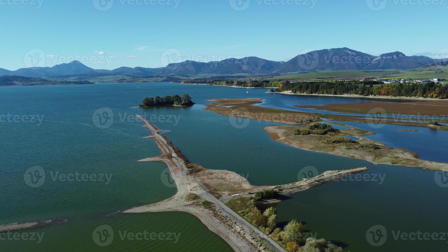 Aerial view of Liptovska Mara reservoir in Slovakia. Water surface photo
