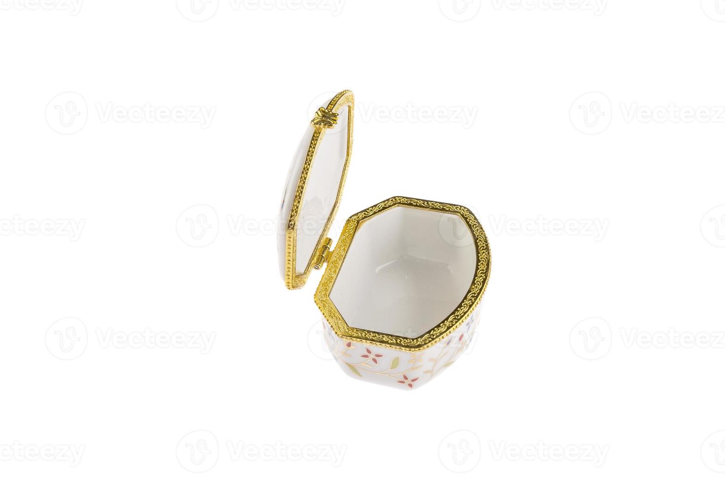 Beautiful porcelain or ceramic vintage box for jewelry, isolated on white background photo