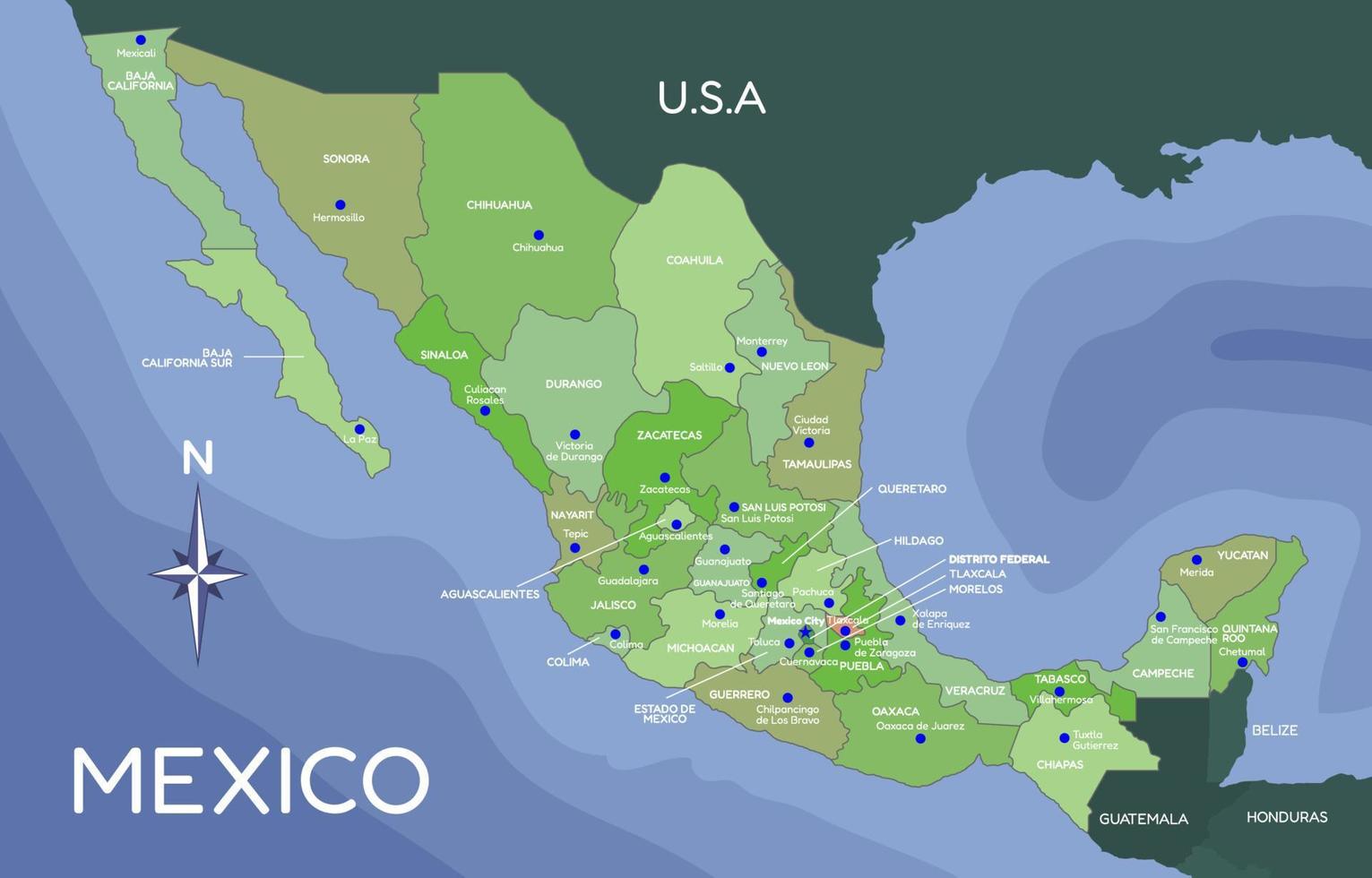 Country Map of Mexico vector