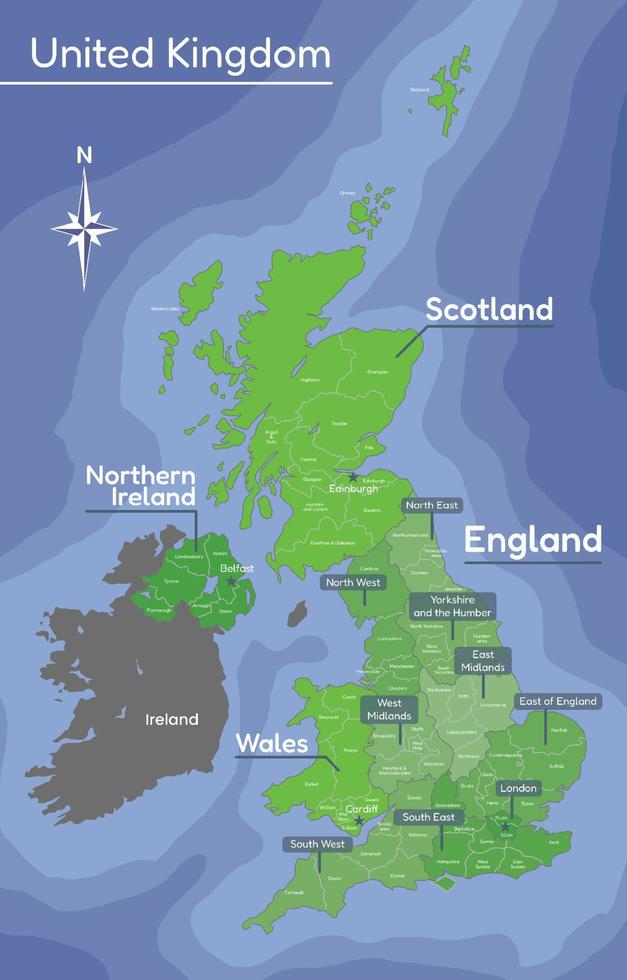 Country Map of United Kingdom vector