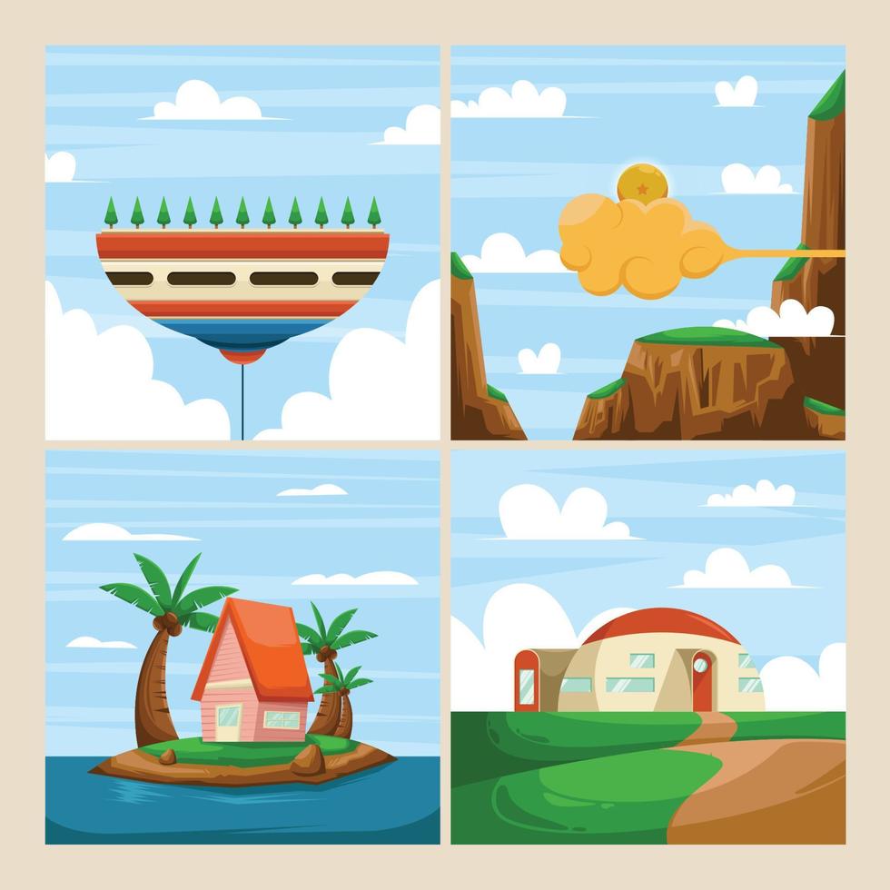 Cartoon Imaginary Landscape Social Media Post vector