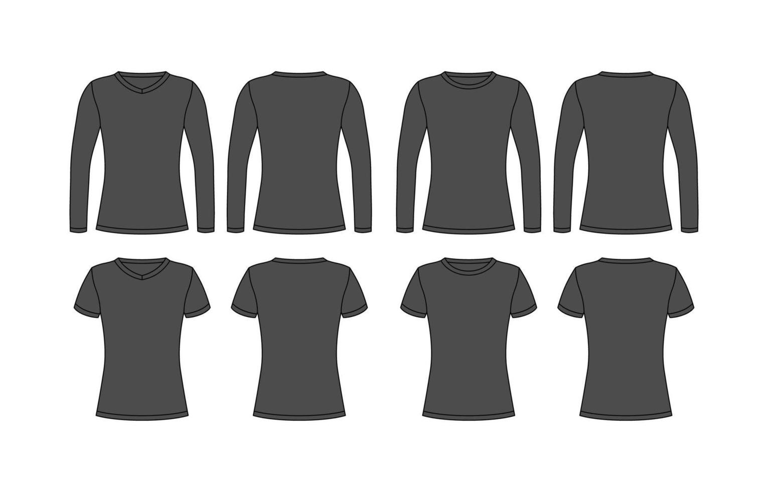 mujer negro camiseta con largo y corto manga burlarse de arriba modelo vector