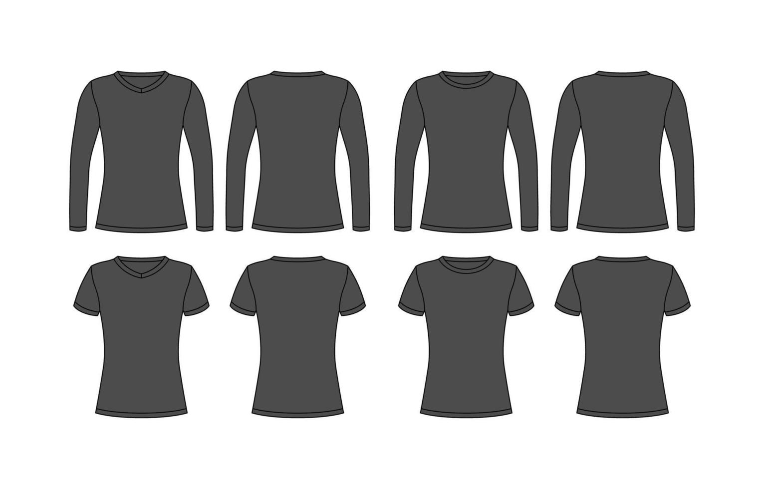 Women Black T-Shirt With Long And Short Sleeve Mock Up Template vector