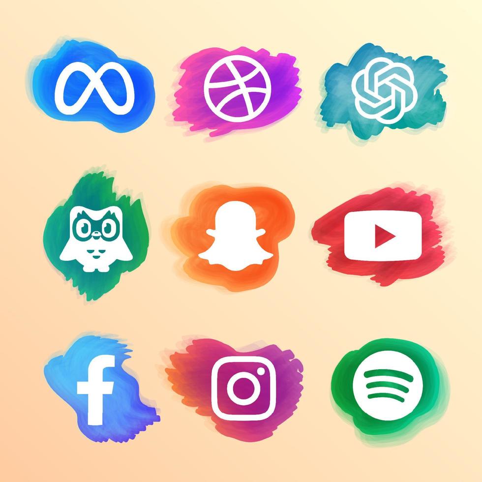 Online Tech Apps Set in Social Media with Watercolor Brush vector