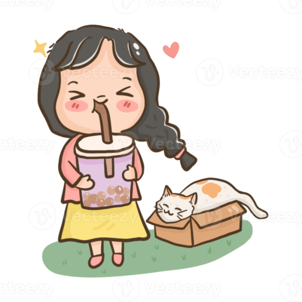 Little girl with bubble tea png