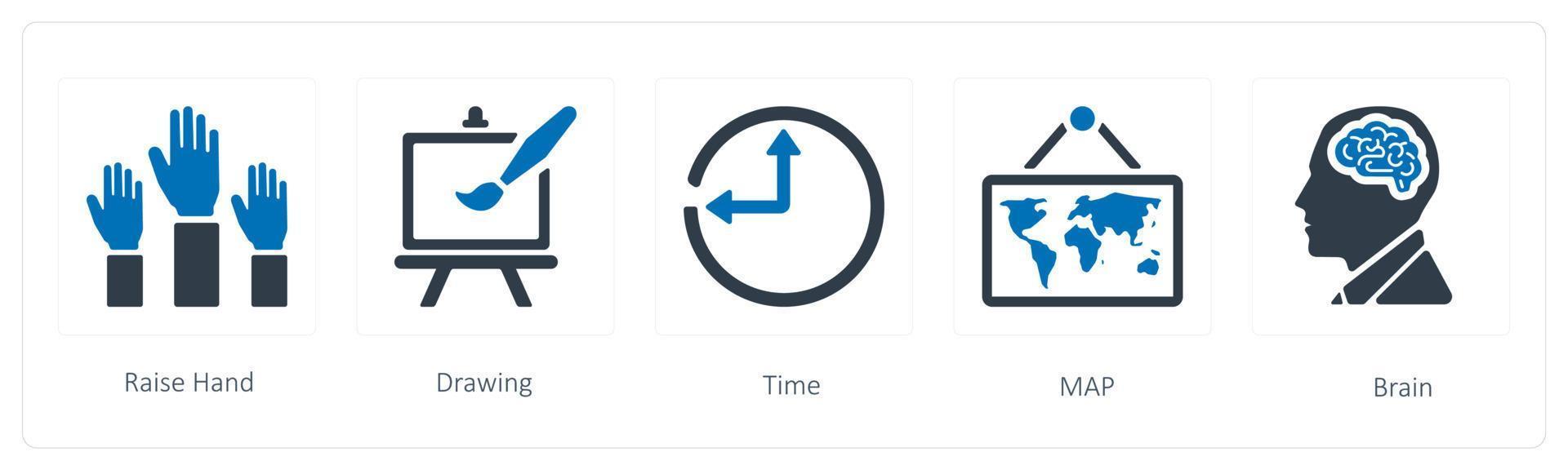 A set of 5 Education icons such as raise hands and drawing vector