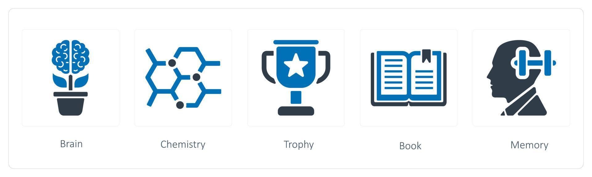 A set of 5 Education icons such as brain, chemistry and trophy vector