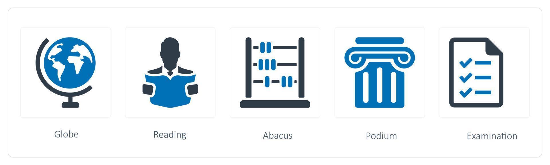 A set of 5 Education icons such as globe, reading and abacus vector