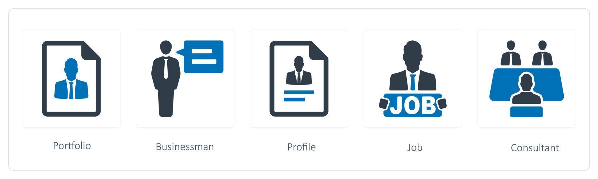 A set of 5 Human Resource icons such as portfolio, businessman and profile vector