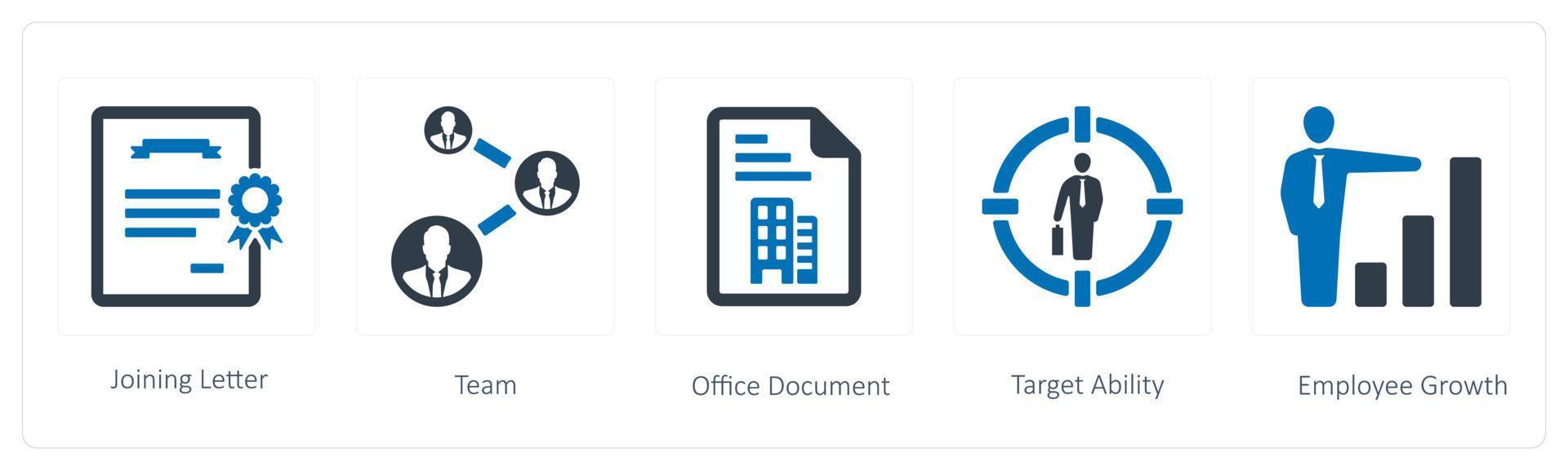 A set of 5 Human Resource icons such as joining letter, team and office document vector