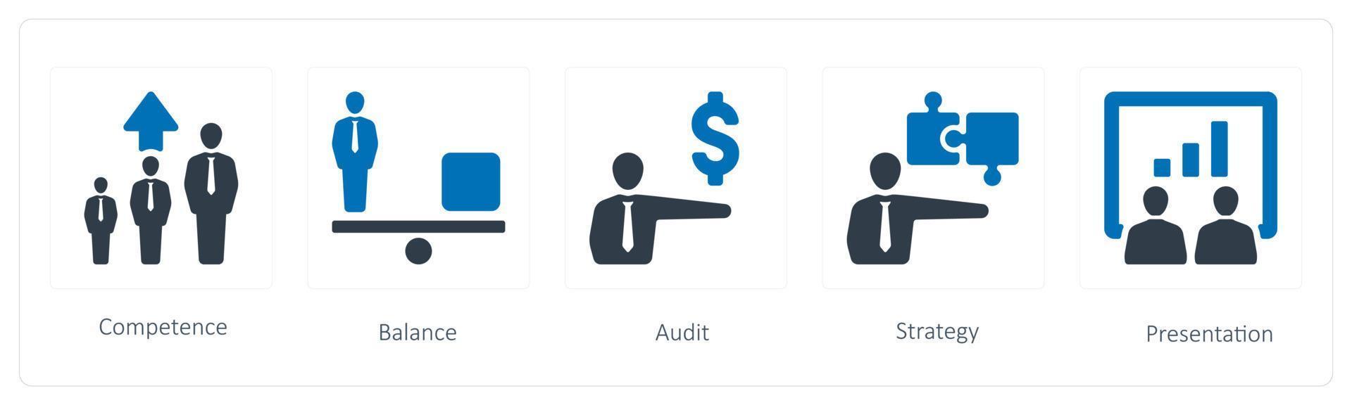 A set of 5 Human Resource icons such as Competence, balance and audit vector