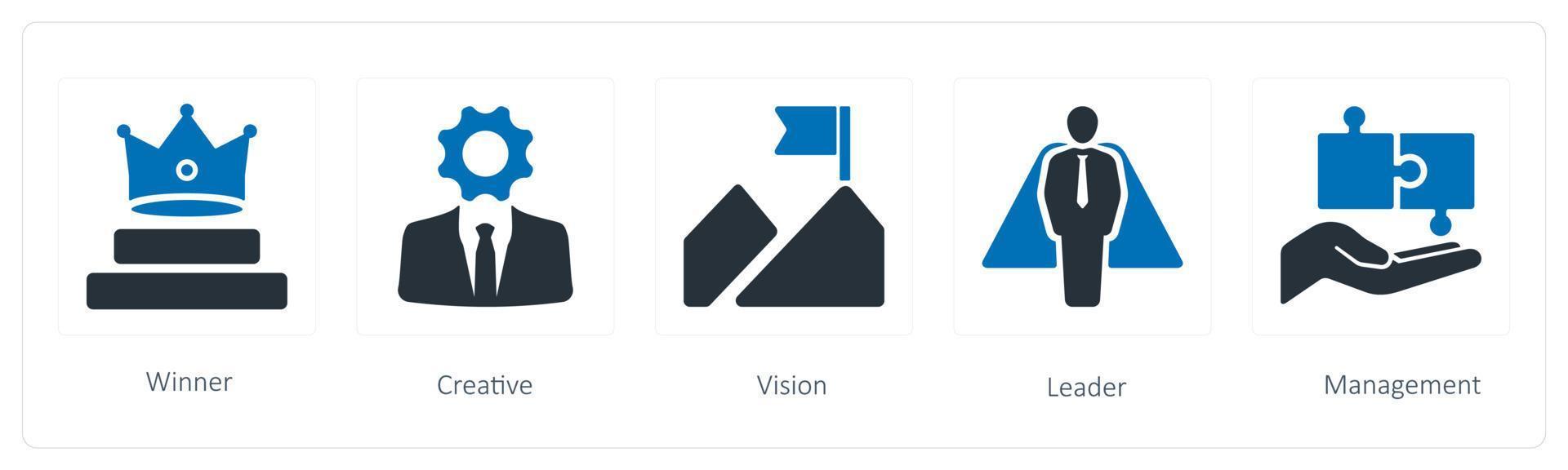 A set of 5 business icons such as winner, creativity and vision vector