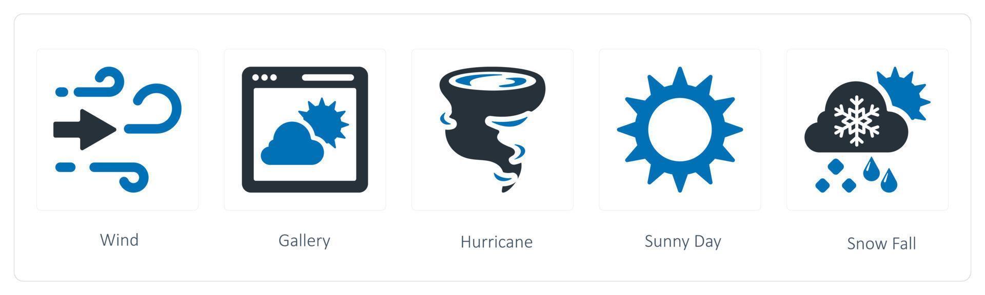 A set of 5 weather icons such as wind, gallery and hurricane vector