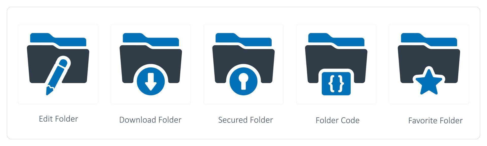 A set of 5 Folder icons such as edit, download and secured folder vector