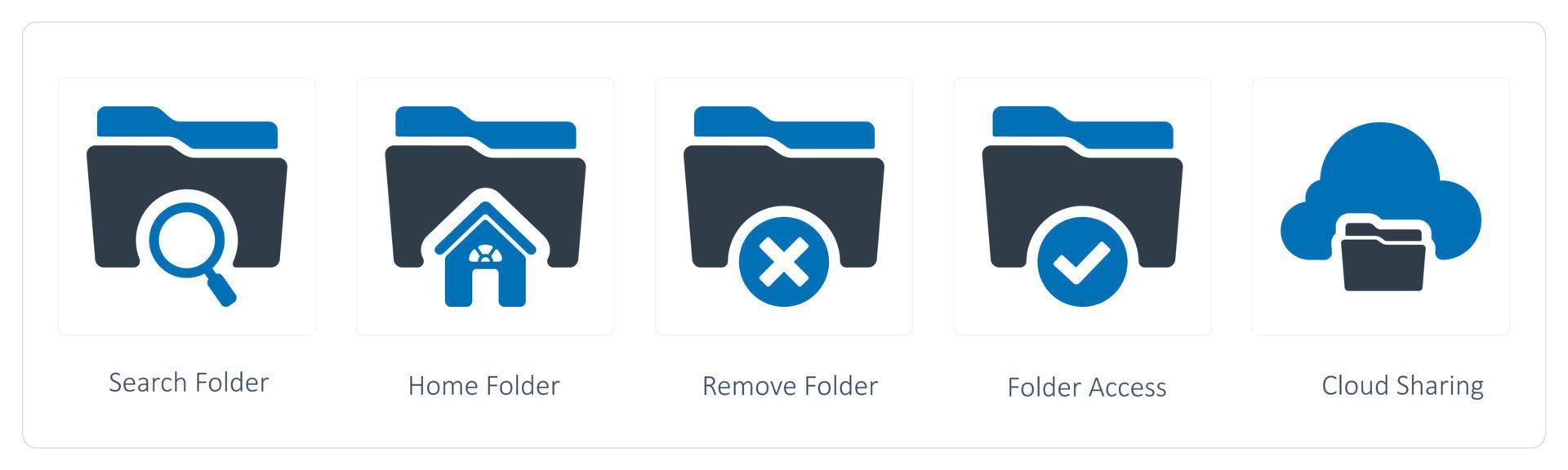 A set of 5 Folder icons such as search, home and remove folder vector