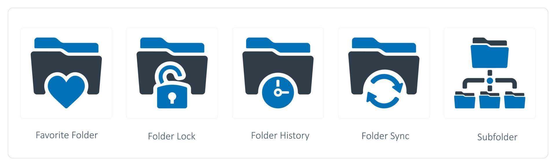 A set of 5 Folder icons such as favorite, folder lock and folder history vector