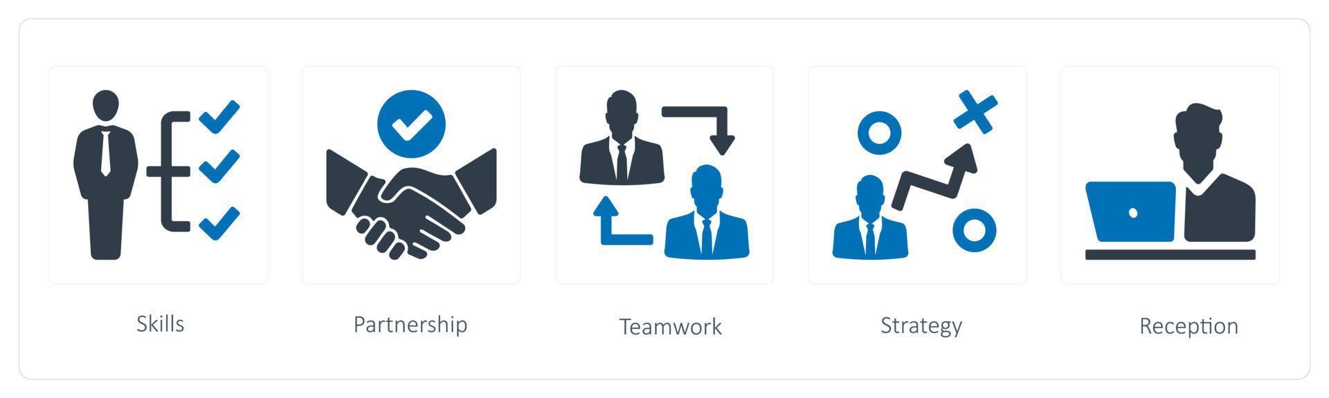 A set of 5 Human Resource icons such as skills, partnership and teamwork vector
