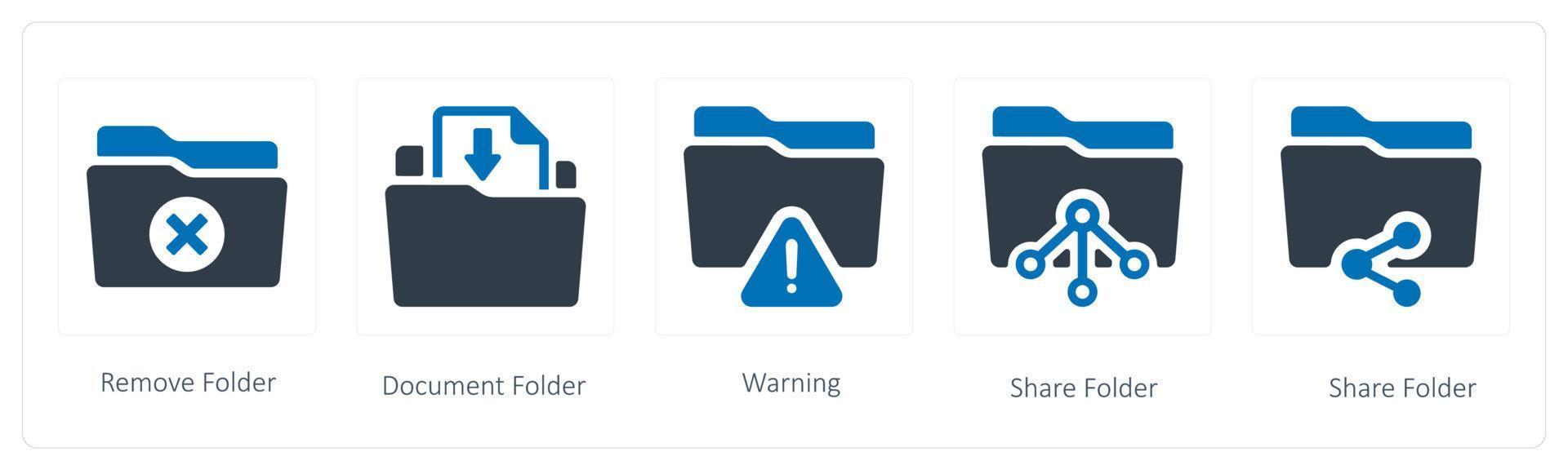 A set of 5 Folder icons such as remove, document and warning folder vector