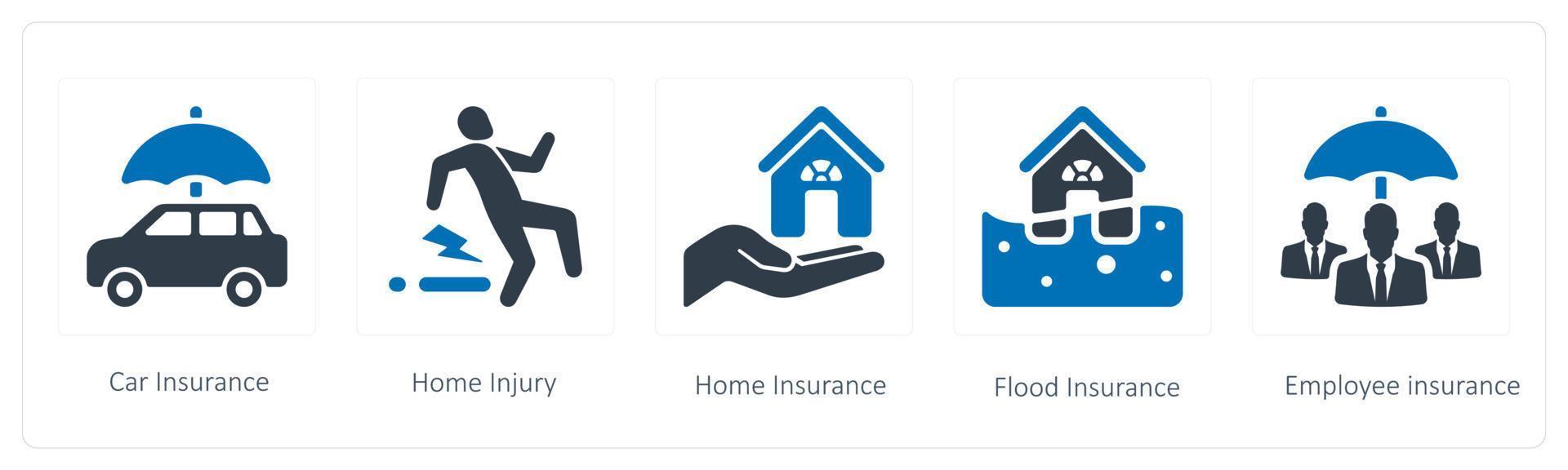 A set of 5 Insurance icons such as car insurance, home injury and home insurance vector