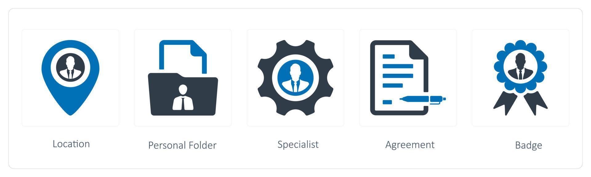 A set of 5 Human Resource icons such as location, personal folder and specialist vector