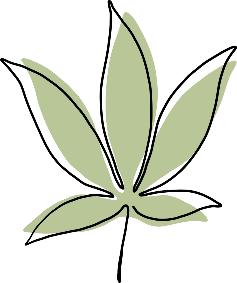 simplicity cannabis leaf continuous freehand drawing. png