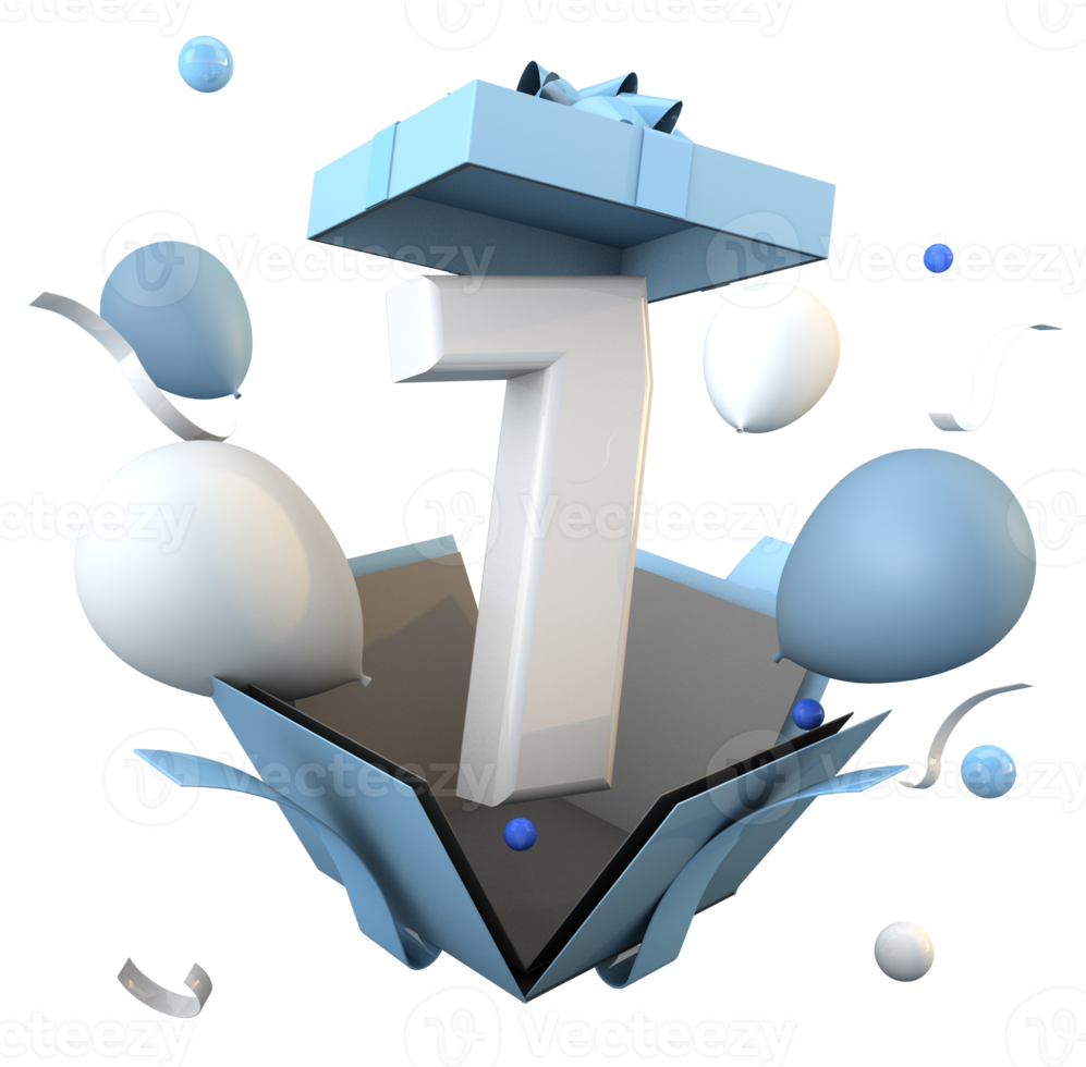 Blue number 7 a happy birthday celebration png