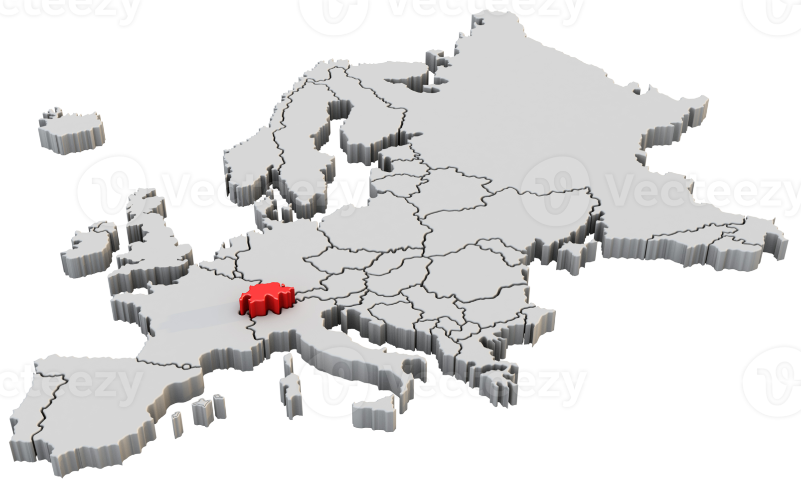 Europa kaart 3d geven geïsoleerd met rood Zwitsers een Europese land png