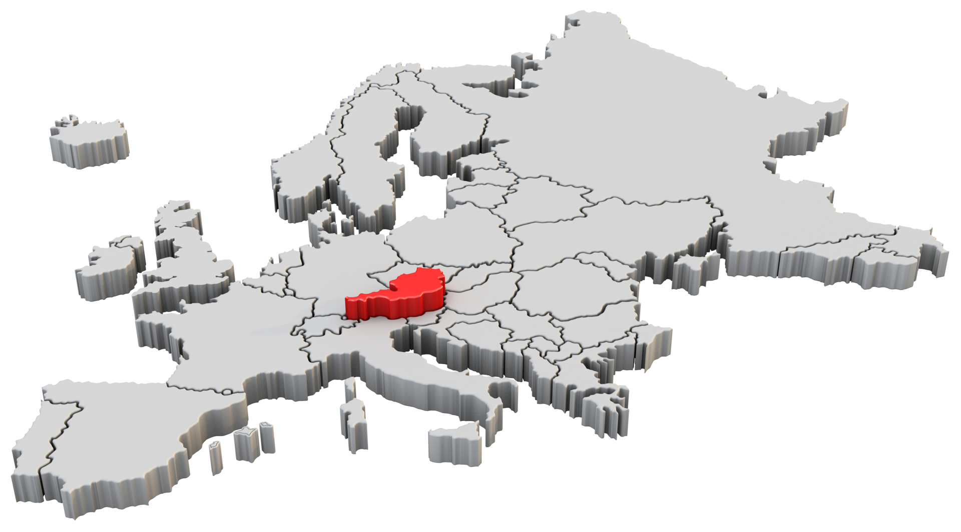 Europe map 3d render isolated with - Europe Map 3d Render Isolated With Red Austria A European Country Png 