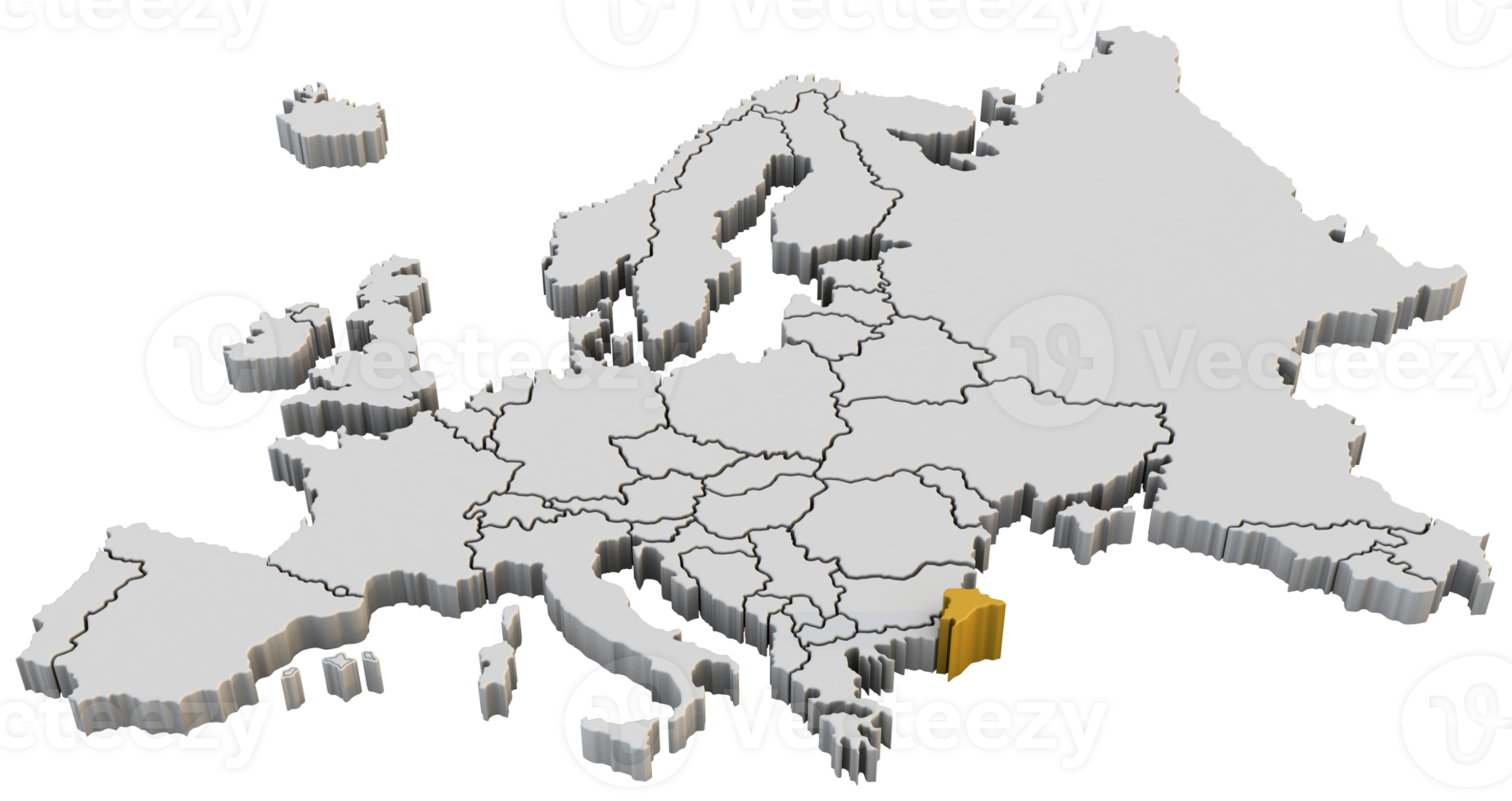 europakarte 3d-rendering isoliert mit gelber türkei ein europäisches land png