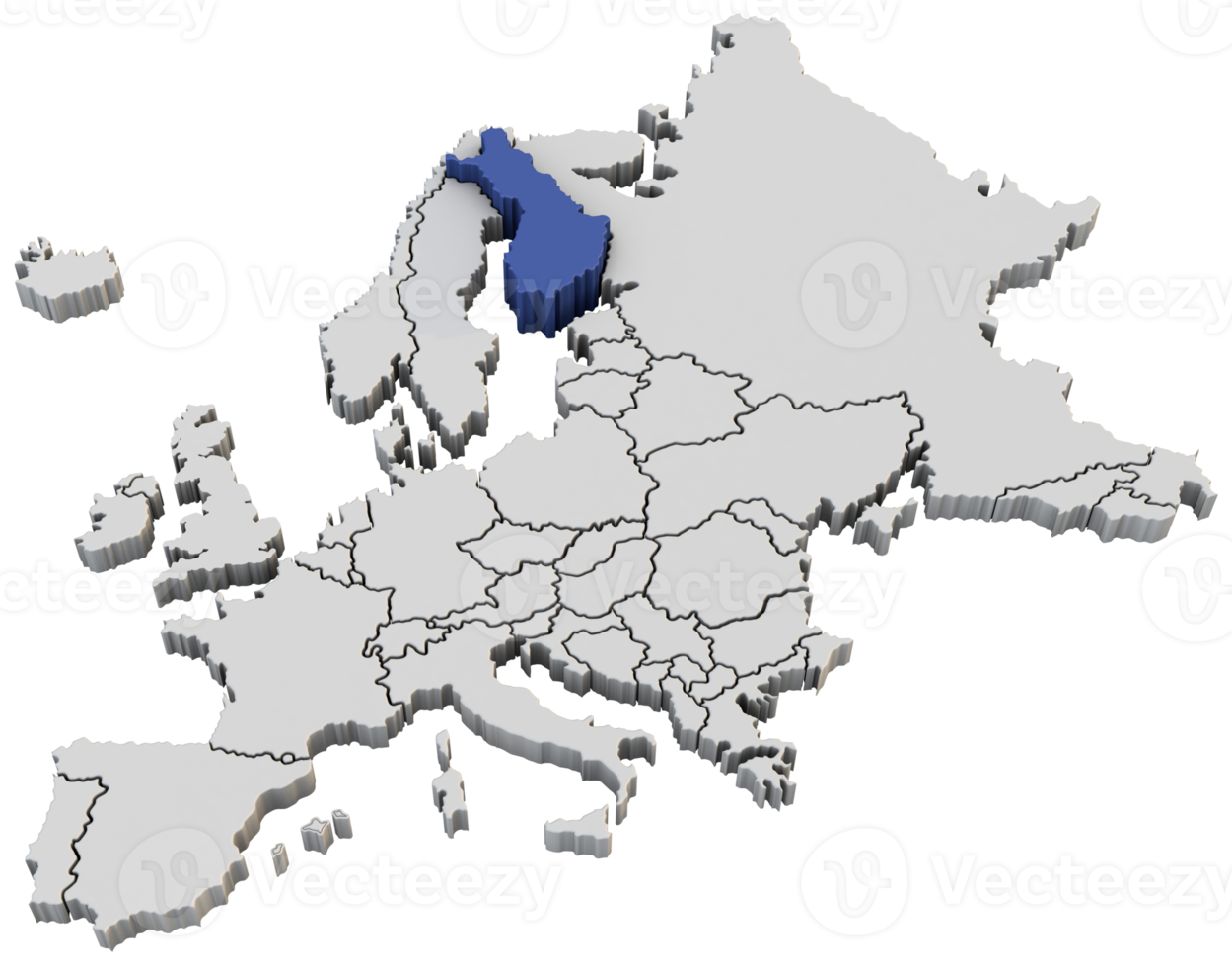 europakarte 3d-rendering isoliert mit blau finnland ein europäisches land png