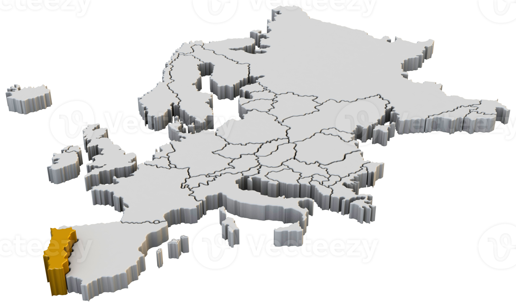 mapa da europa 3d render isolado com marrom portugal um país europeu png