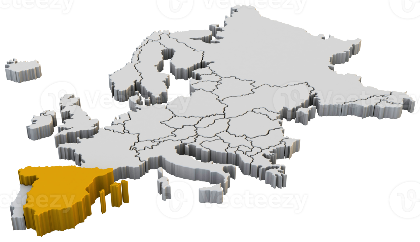 Europa kaart 3d geven geïsoleerd met geel Spanje een Europese land png