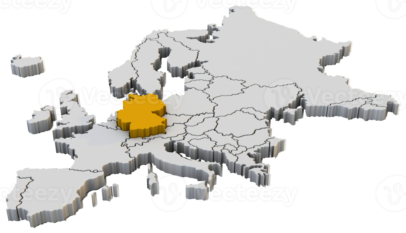 mapa 3d da europa renderizado isolado com amarelo alemanha um país europeu png