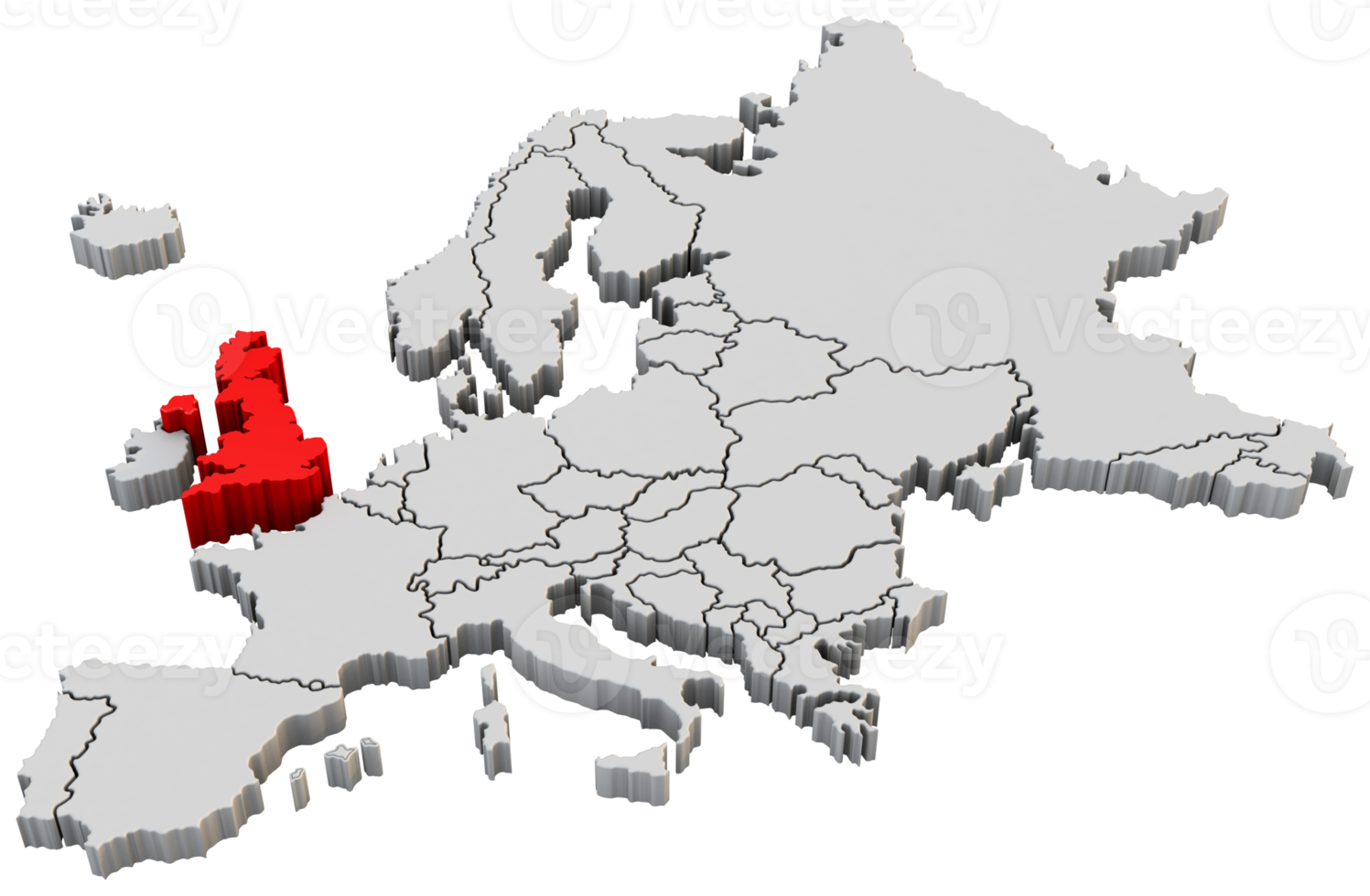 mapa da europa 3d render isolado com vermelho reino unido um país europeu png