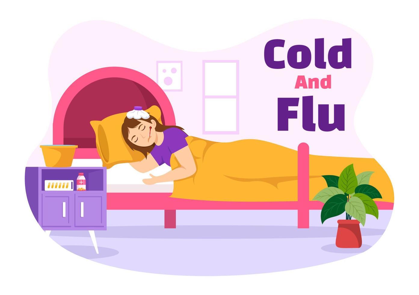 Sick Person Flu and Cold Sickness Illustration with People Wearing Thick Clothes in Flat Cartoon Hand Drawn for Health Care Landing Page Template vector