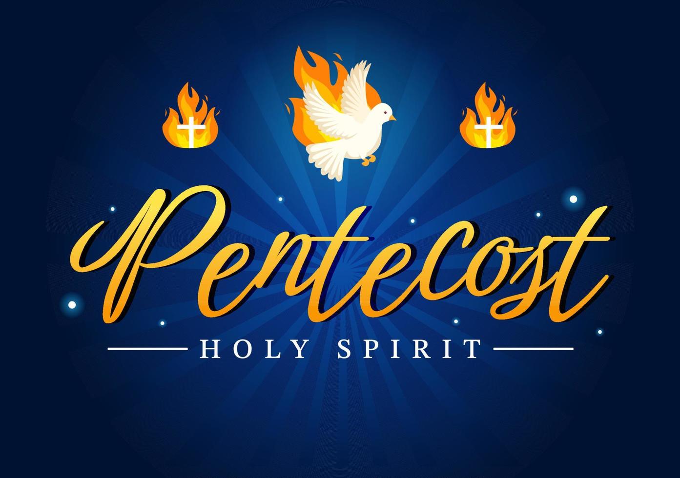 Pentecost Sunday Illustration with Flame and Holy Spirit Dove in Catholics or Christians Religious Culture Holiday Flat Cartoon Hand Drawn Templates vector