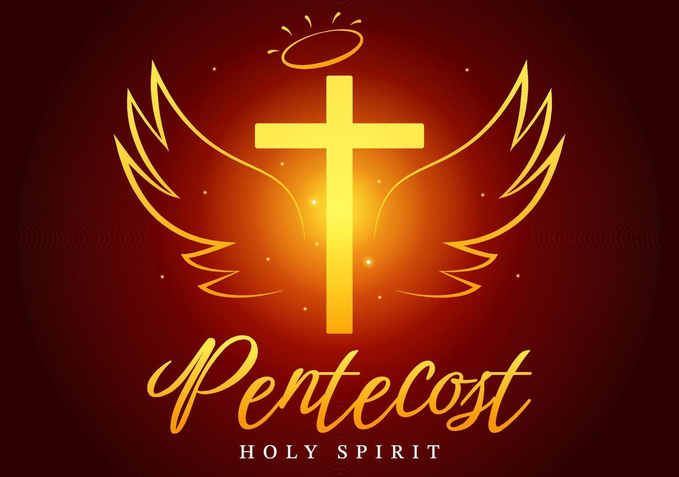 Pentecost Sunday Illustration with Flame and Holy Spirit Dove in Catholics or Christians Religious Culture Holiday Flat Cartoon Hand Drawn Templates vector