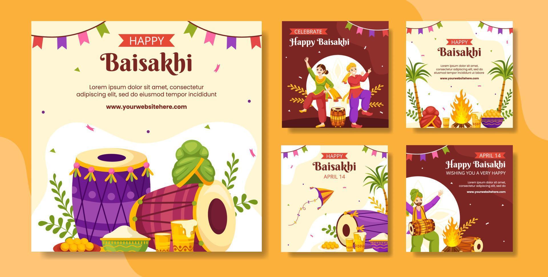 Happy Baisakhi Social Media Post Flat Cartoon Hand Drawn Templates Background Illustration vector