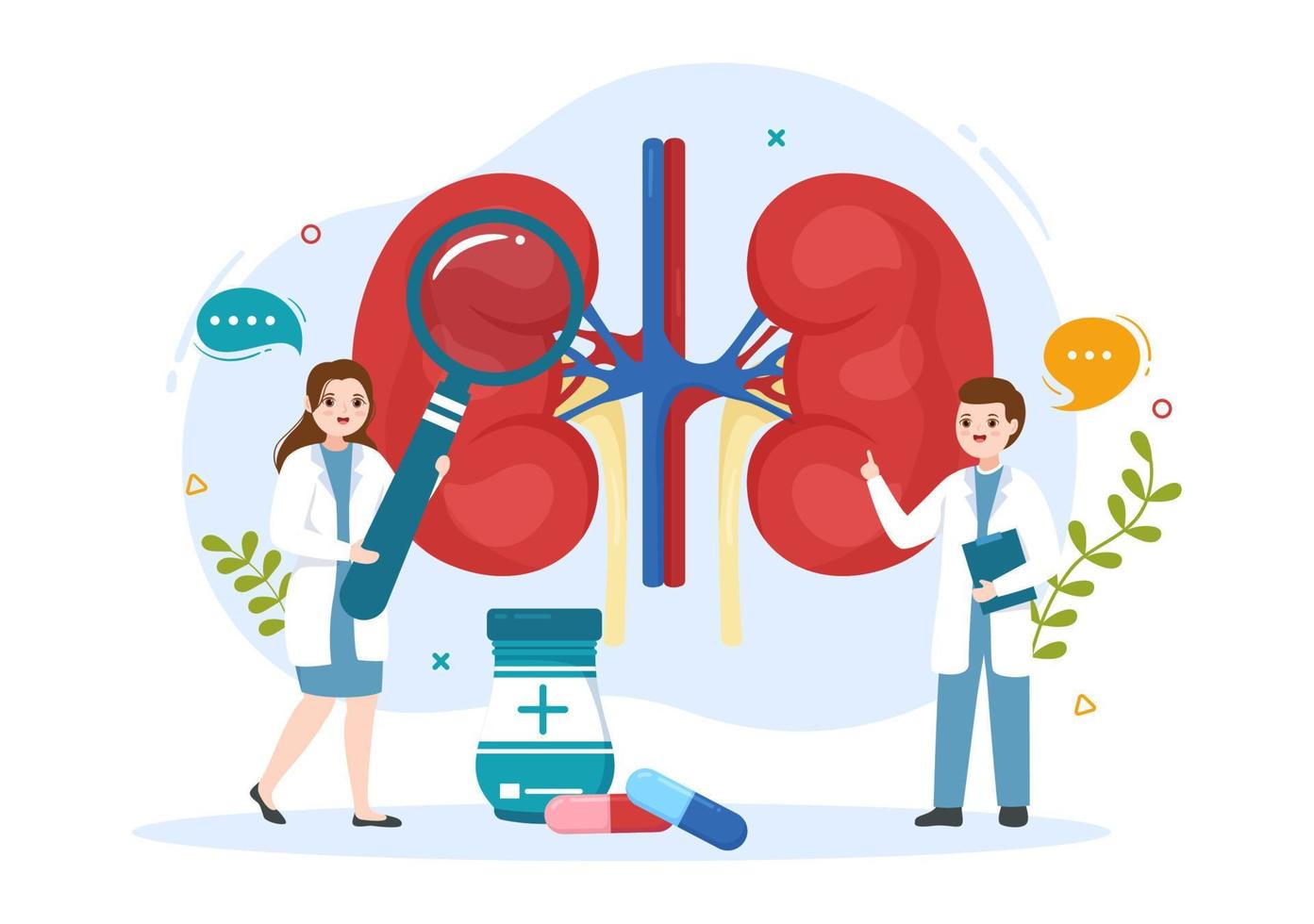 Nephrologist Illustration with Cardiologist, Proctologist and Treat Kidneys Organ in Flat Cartoon Hand Drawn for Web Banner or Landing Page Templates vector