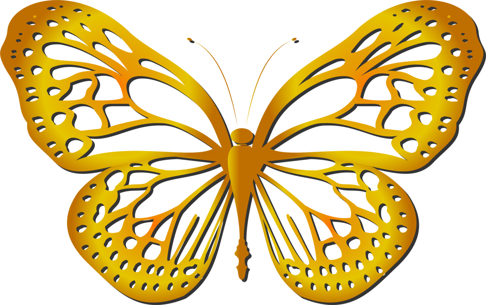 Digital drawing of a butterfly with golden wings png