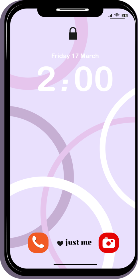 Mobile lock screen showing the digital time and some icon png