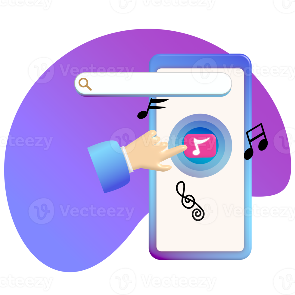 3D hand pressing app to listen to music on mobile Translucent space, pastel colors, galaxies, modern png