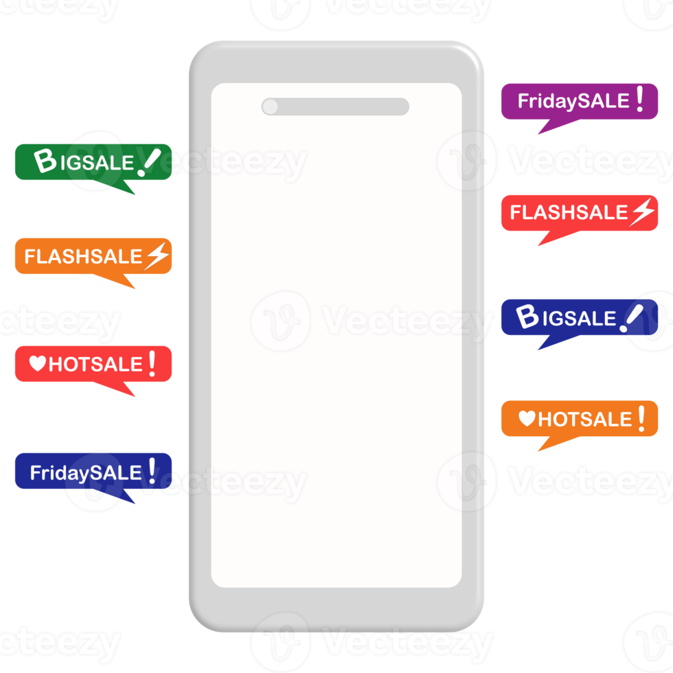 A mobile phone that can text And there is a sale message on the side, many messages, transparent images png