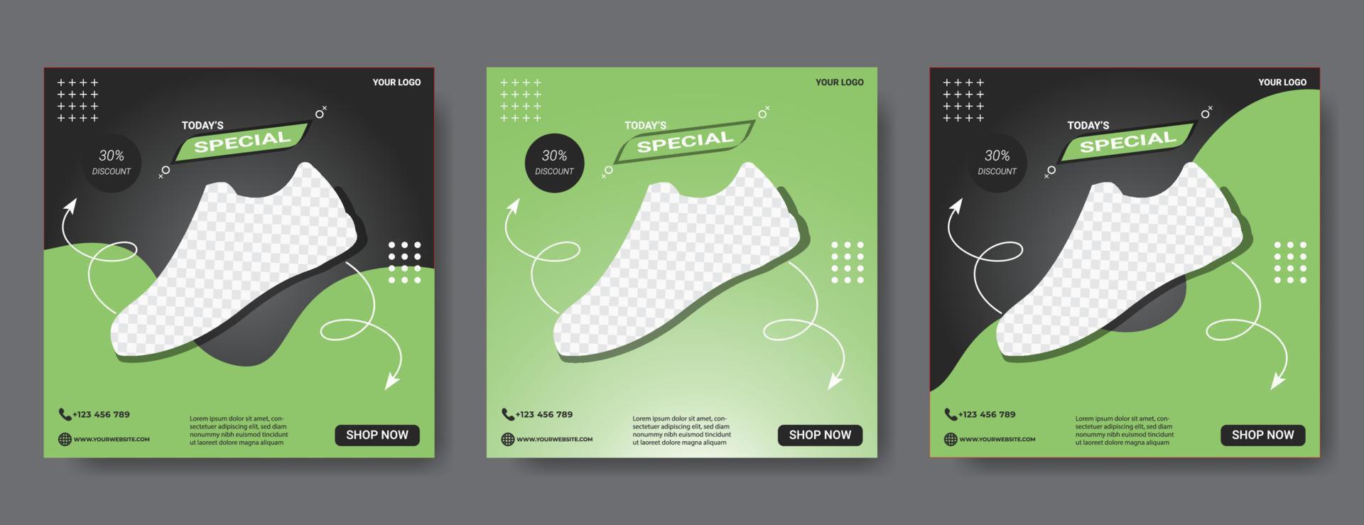 Editable template posts for social media ad. Web banner ads for promotion design with green and black color. vector