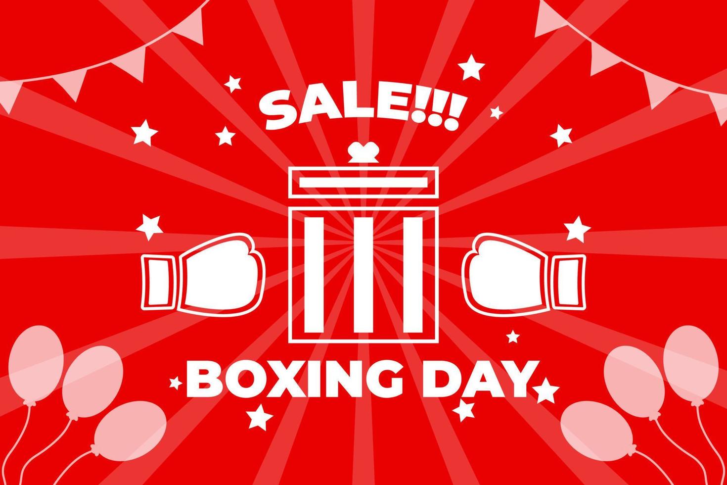 Vector illustration of Boxing day Sale Banner. Surprise gift box on red background