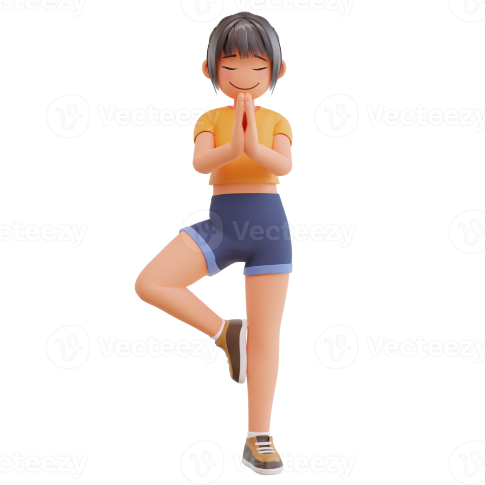 carino ragazze yoga posa 3d cartone animato illustrazione png